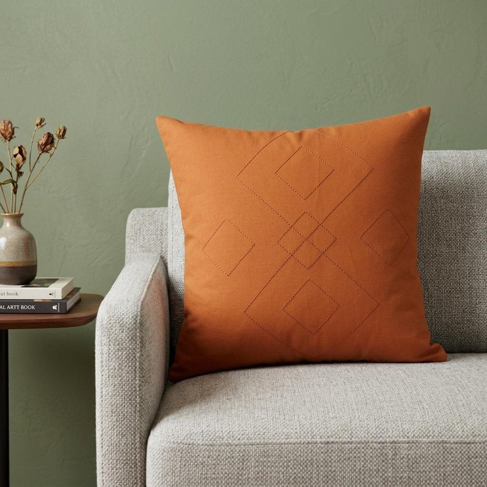 20" Orange And Dark Orange Diamond Cotton Throw Pillow — view 9
