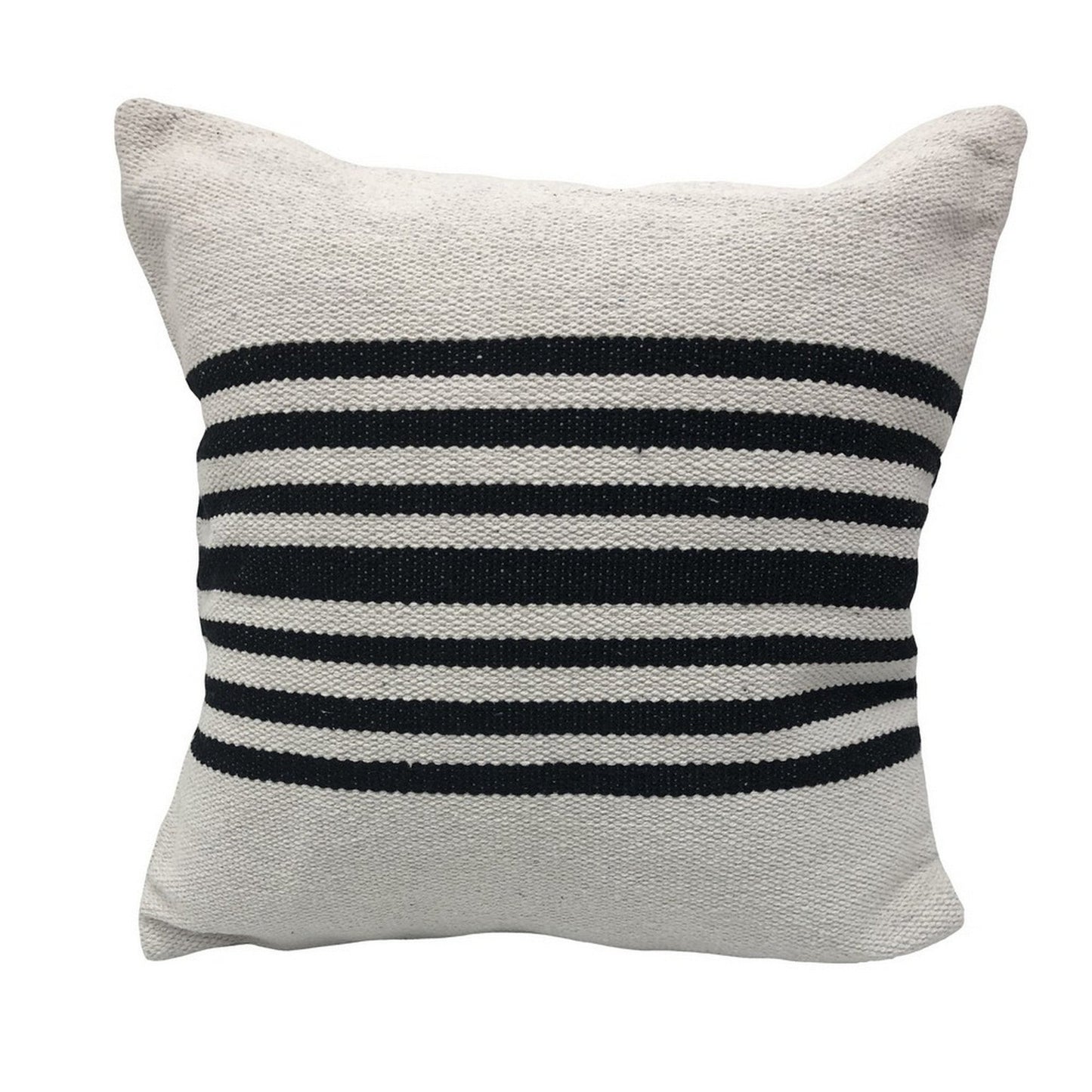 22" X 22" Black and White Striped Cotton Zippered Pillow FurniFindUSA