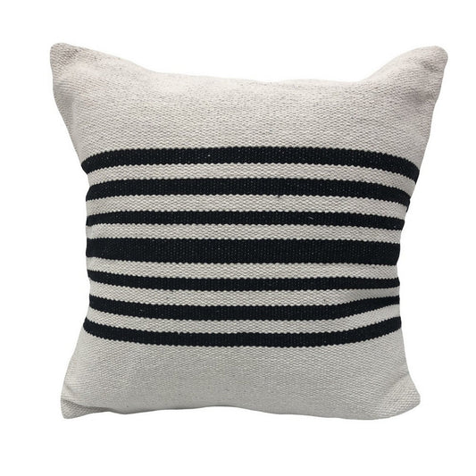 22" X 22" Black and White Striped Cotton Zippered Pillow FurniFindUSA