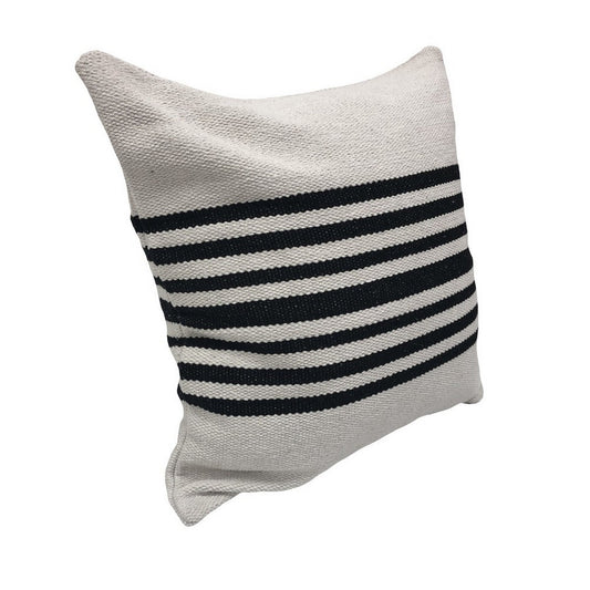 22" X 22" Black and White Striped Cotton Zippered Pillow FurniFindUSA