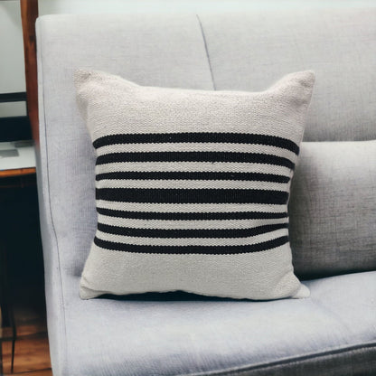 22" X 22" Black and White Striped Cotton Zippered Pillow FurniFindUSA