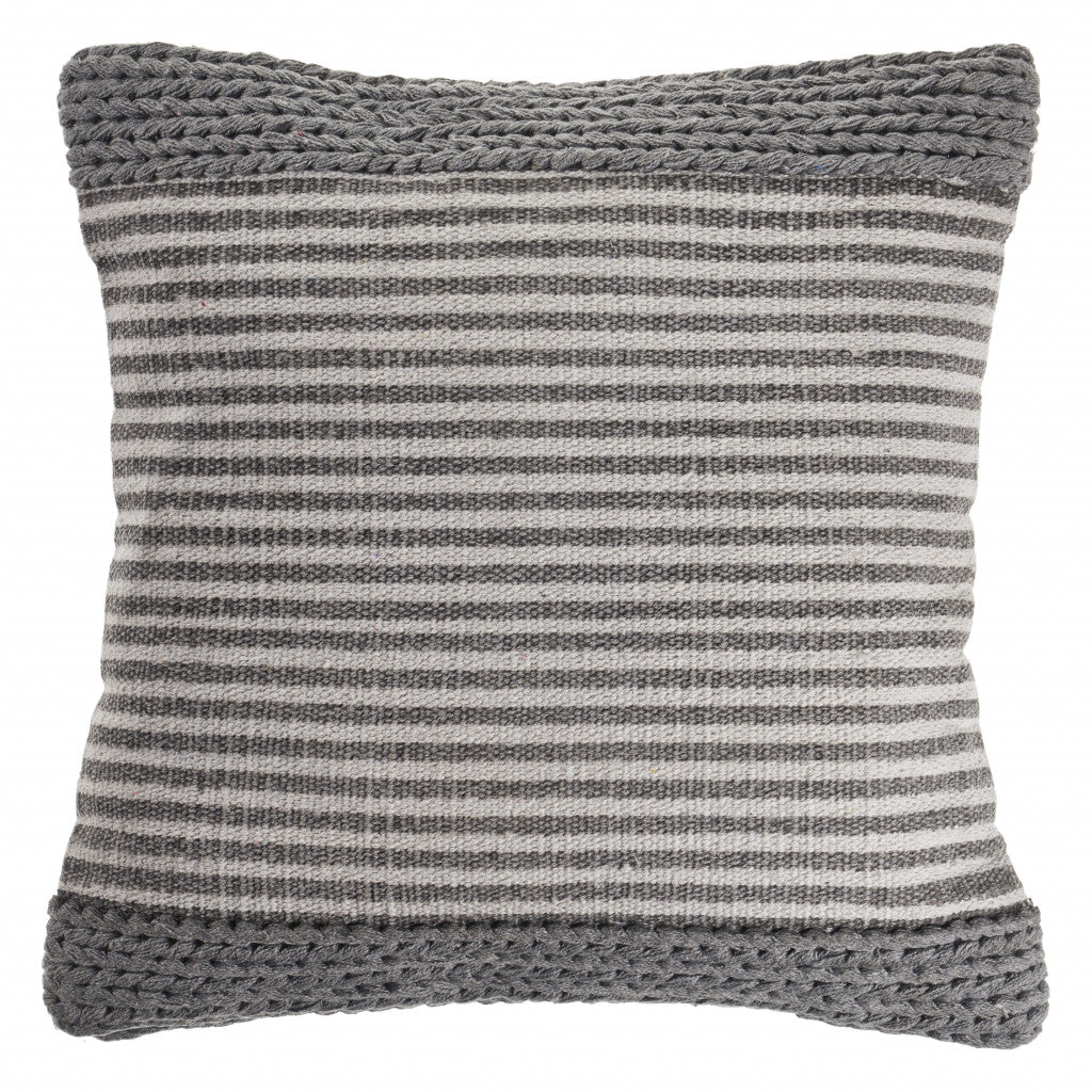20" X 20" Gray And Ivory 100% Cotton Striped Zippered Pillow FurniFindUSA