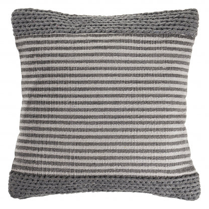 20" X 20" Gray And Ivory 100% Cotton Striped Zippered Pillow FurniFindUSA