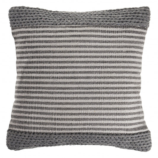 20" X 20" Gray And Ivory 100% Cotton Striped Zippered Pillow FurniFindUSA