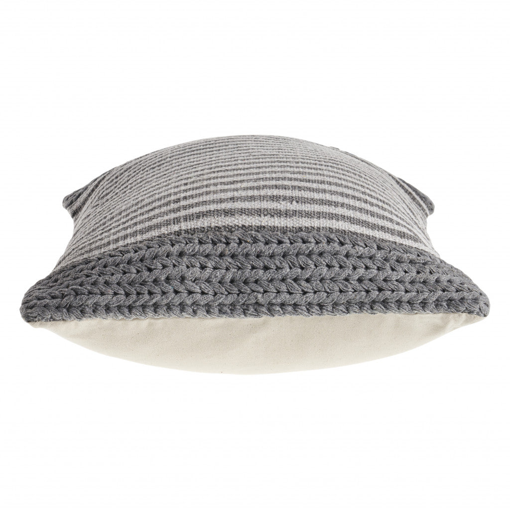 20" X 20" Gray And Ivory 100% Cotton Striped Zippered Pillow FurniFindUSA