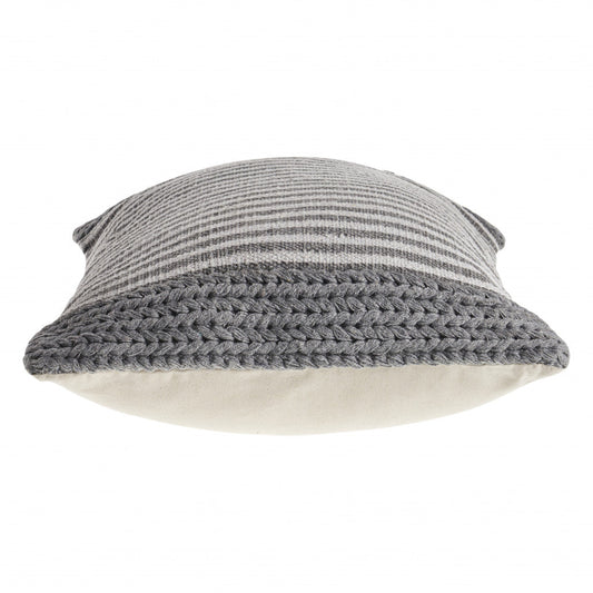 20" X 20" Gray And Ivory 100% Cotton Striped Zippered Pillow FurniFindUSA