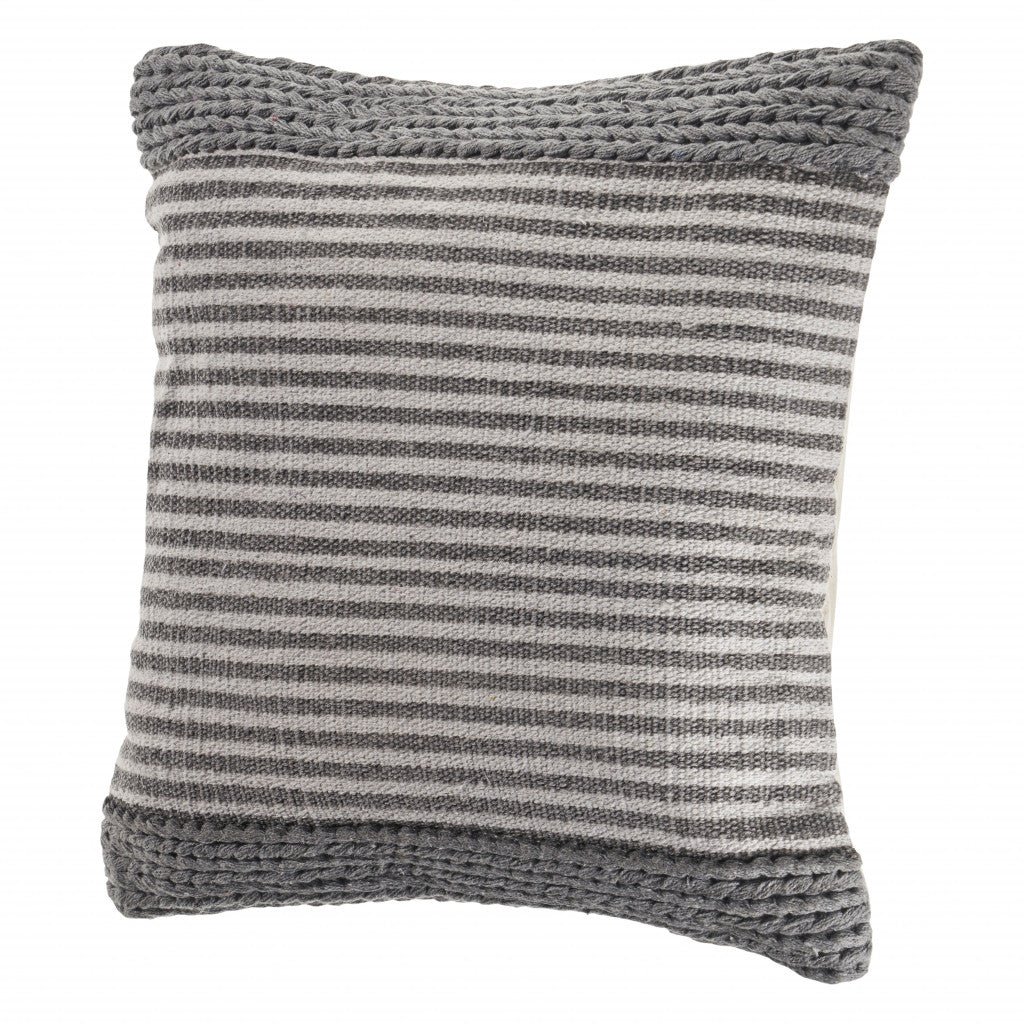 20" X 20" Gray And Ivory 100% Cotton Striped Zippered Pillow FurniFindUSA