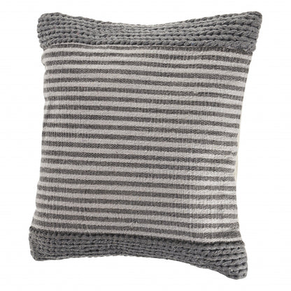 20" X 20" Gray And Ivory 100% Cotton Striped Zippered Pillow FurniFindUSA