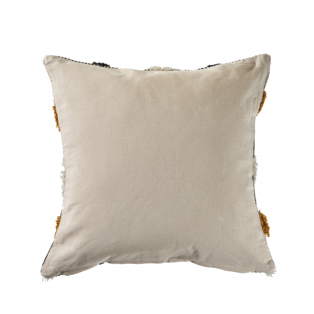 20" Gray Ivory and Yellow Striped Cotton Throw Pillow With Texture FurniFindUSA
