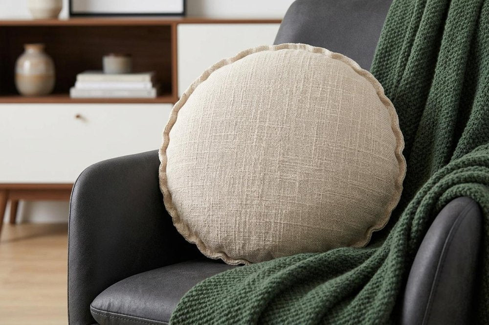 20" X 20" Beige Round Cotton Throw Pillow — view 9