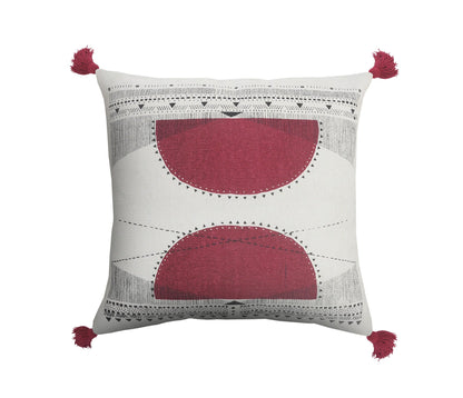 20" X 20" White Black And Burgundy 100% Cotton Geometric Zippered Pillow FurniFindUSA