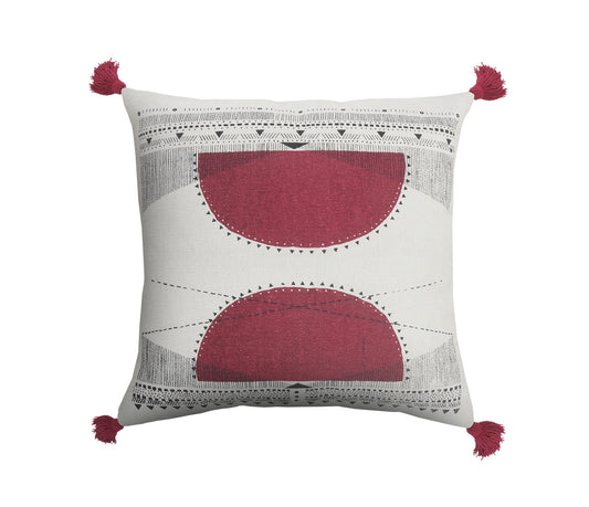 20" X 20" White Black And Burgundy 100% Cotton Geometric Zippered Pillow FurniFindUSA