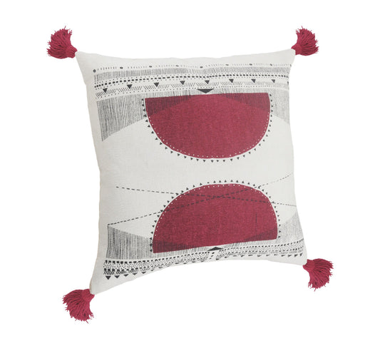 20" X 20" White Black And Burgundy 100% Cotton Geometric Zippered Pillow FurniFindUSA
