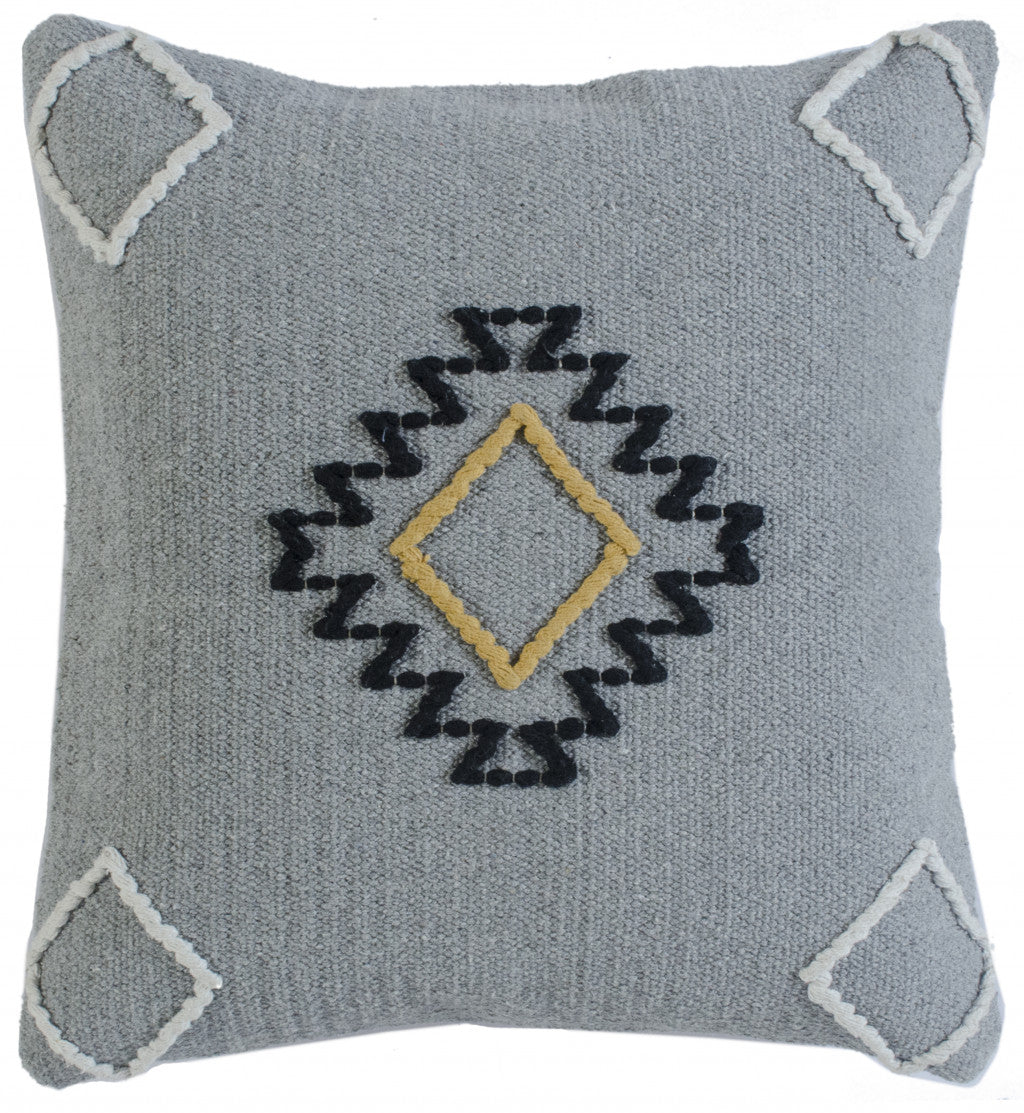 20" X 20" Gray Black Yellow And Ivory 100% Cotton Geometric Zippered Pillow FurniFindUSA