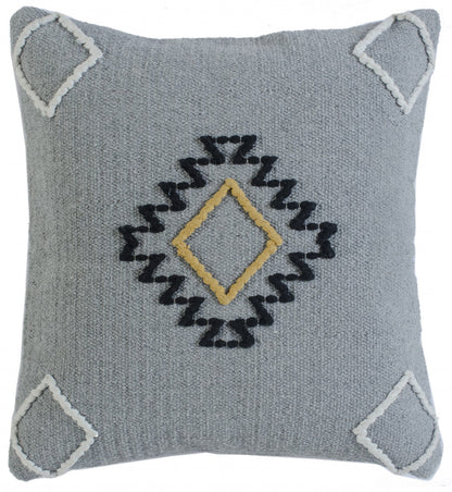 20" X 20" Gray Black Yellow And Ivory 100% Cotton Geometric Zippered Pillow FurniFindUSA