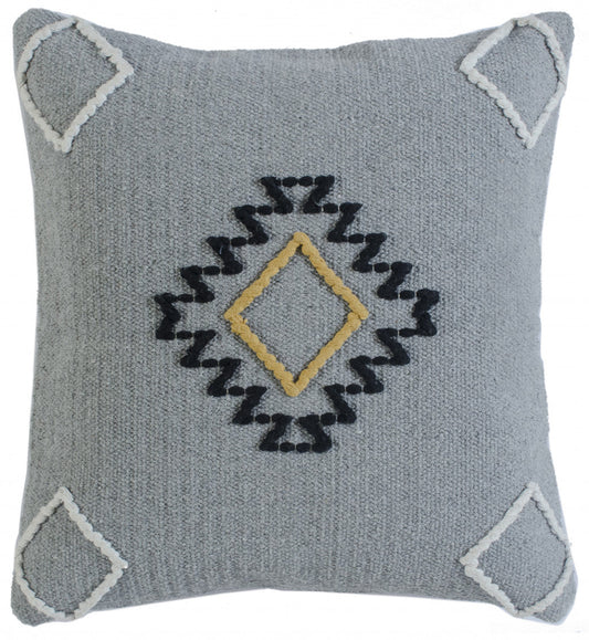 20" X 20" Gray Black Yellow And Ivory 100% Cotton Geometric Zippered Pillow FurniFindUSA
