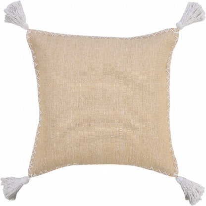 20" X 20" Brown and White Cotton Zippered Pillow With Embroidery, Tassels FurniFindUSA