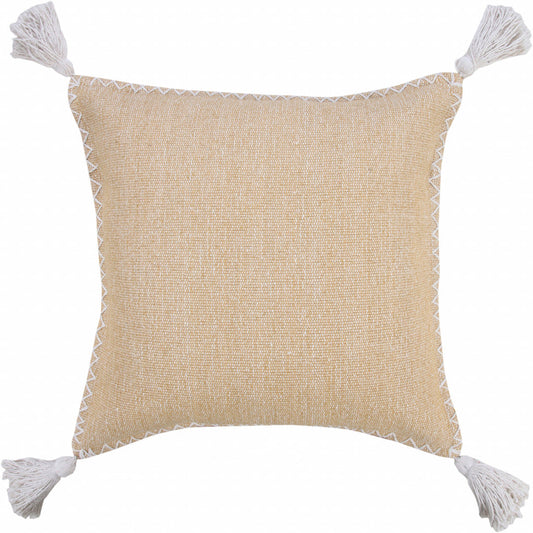 20" X 20" Brown and White Cotton Zippered Pillow With Embroidery, Tassels FurniFindUSA