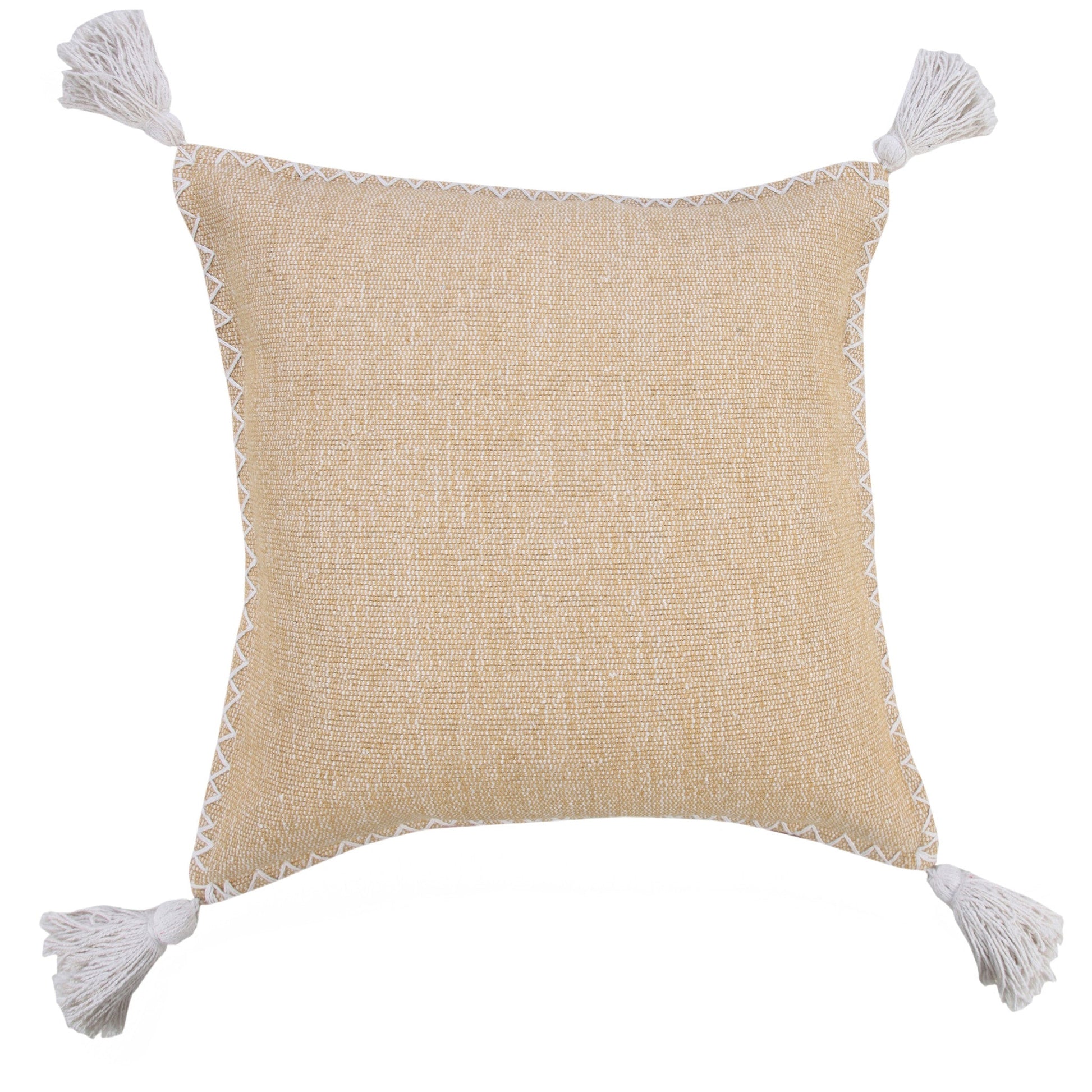 20" X 20" Brown and White Cotton Zippered Pillow With Embroidery, Tassels FurniFindUSA