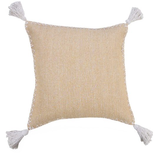 20" X 20" Brown and White Cotton Zippered Pillow With Embroidery, Tassels FurniFindUSA
