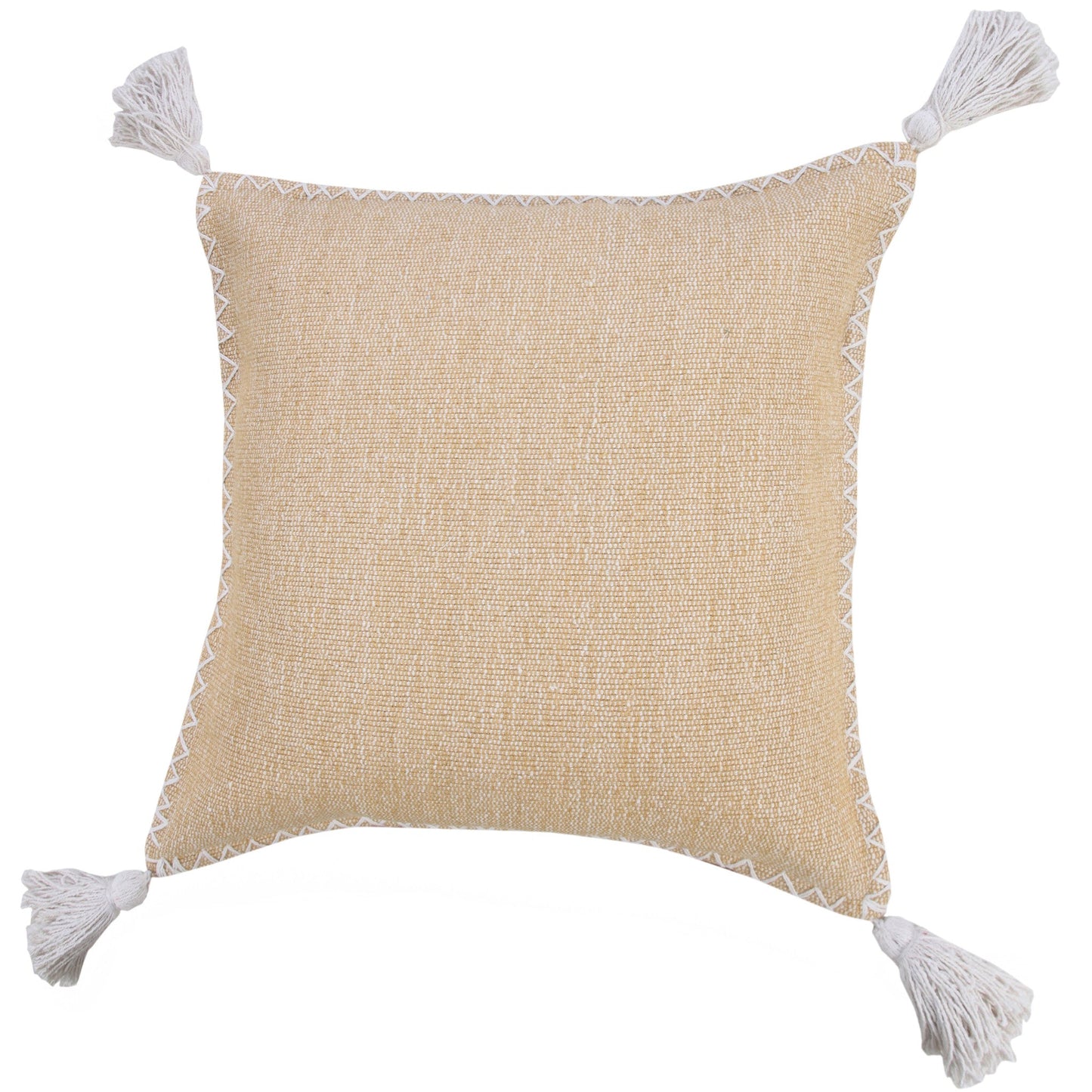20" X 20" Brown and White Cotton Zippered Pillow With Embroidery, Tassels FurniFindUSA