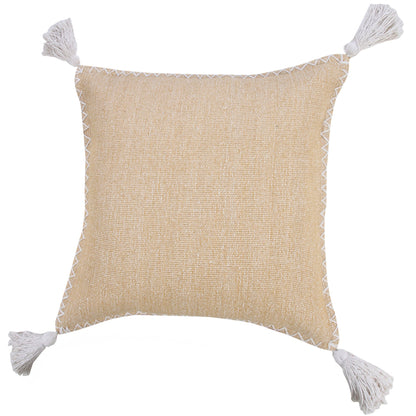 20" X 20" Brown and White Cotton Zippered Pillow With Embroidery, Tassels FurniFindUSA