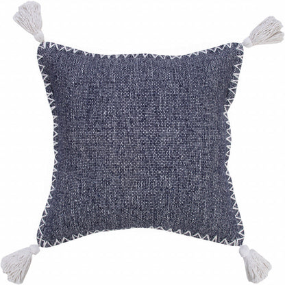 20" X 20" Deep Blue And White 100% Cotton Zippered Pillow FurniFindUSA