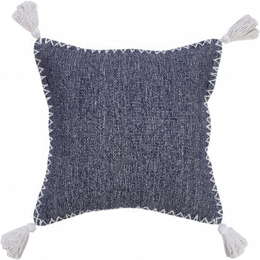 20" X 20" Deep Blue And White 100% Cotton Zippered Pillow FurniFindUSA