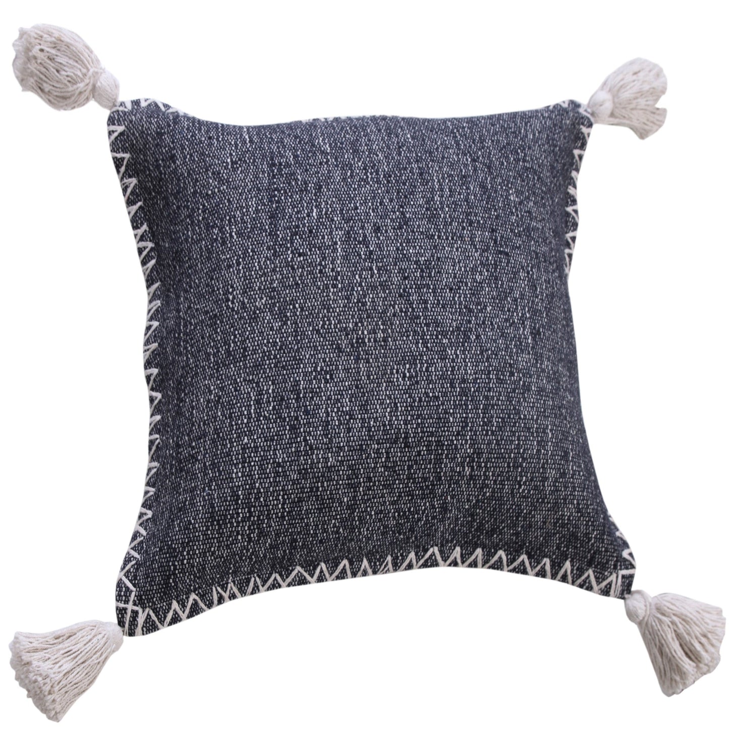 20" X 20" Deep Blue And White 100% Cotton Zippered Pillow FurniFindUSA