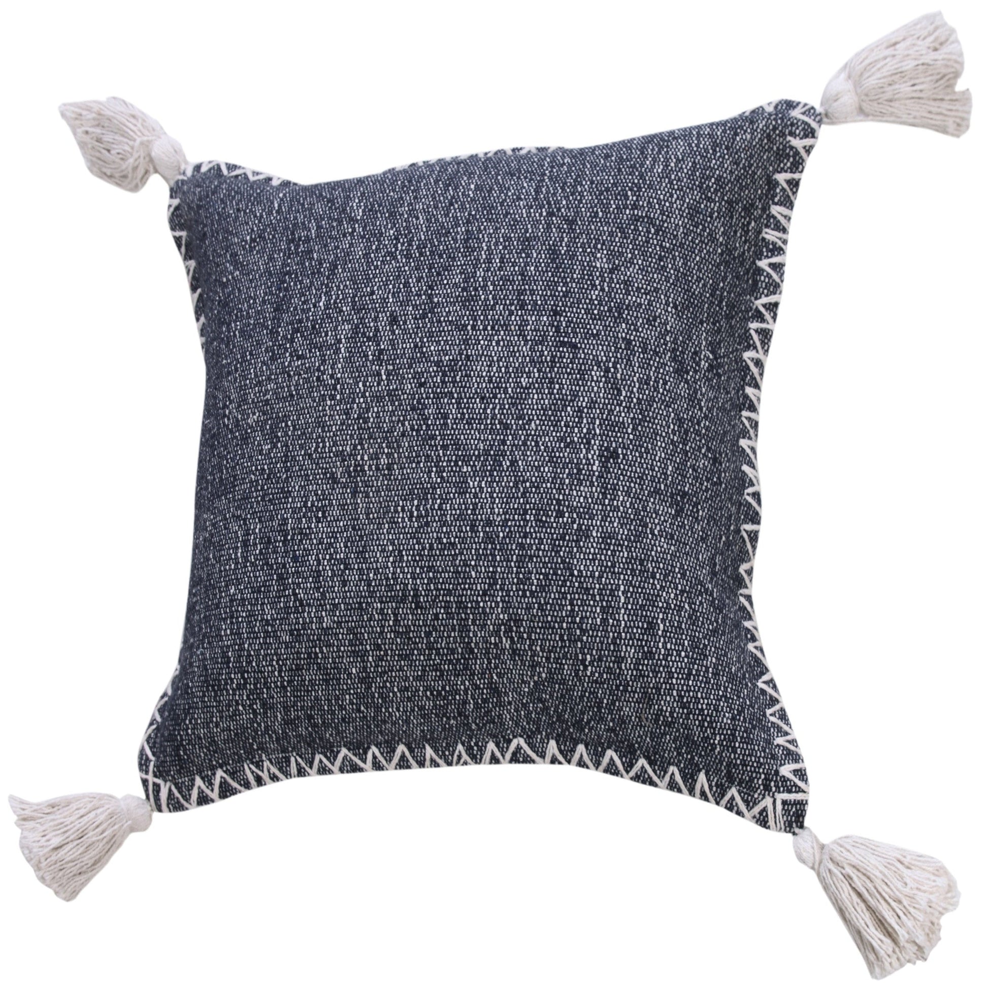 20" X 20" Deep Blue And White 100% Cotton Zippered Pillow FurniFindUSA