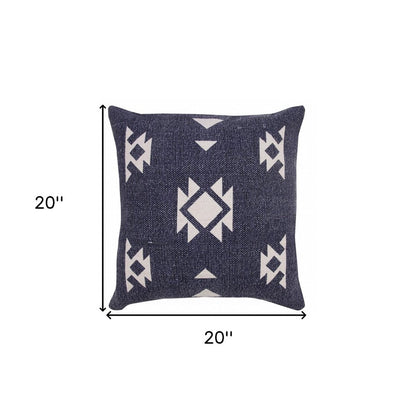 20" X 20" Navy And White 100% Cotton Geometric Zippered Pillow HomeRoots