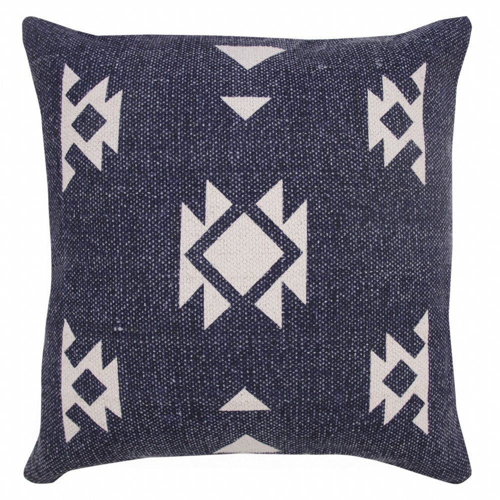 20" X 20" Navy And White 100% Cotton Geometric Zippered Pillow HomeRoots
