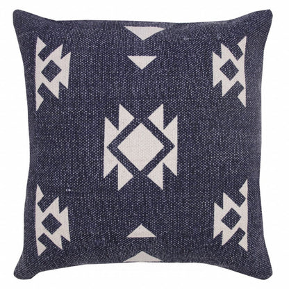 20" X 20" Navy And White 100% Cotton Geometric Zippered Pillow HomeRoots