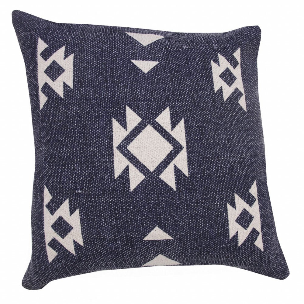 20" X 20" Navy And White 100% Cotton Geometric Zippered Pillow — view 3