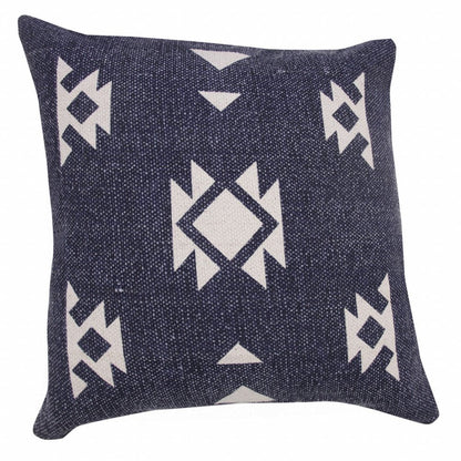 20" X 20" Navy And White 100% Cotton Geometric Zippered Pillow HomeRoots