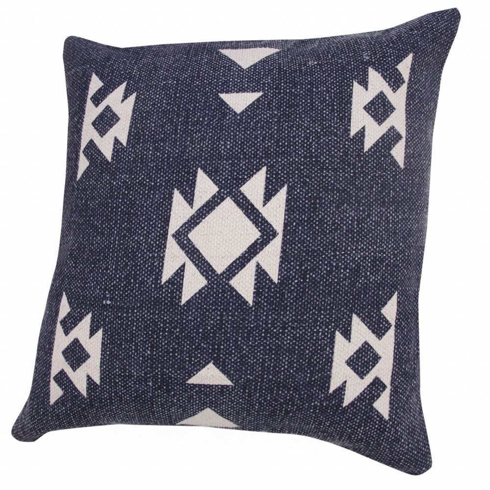 20" X 20" Navy And White 100% Cotton Geometric Zippered Pillow HomeRoots