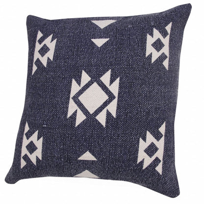 20" X 20" Navy And White 100% Cotton Geometric Zippered Pillow HomeRoots