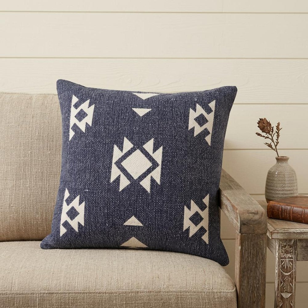 20" X 20" Navy And White 100% Cotton Geometric Zippered Pillow — view 1