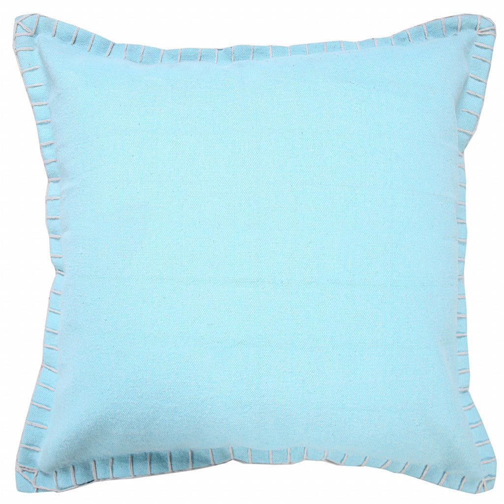 20" X 20" Light Blue 100% Cotton Zippered Pillow FurniFindUSA