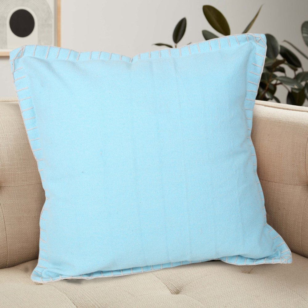 20" X 20" Light Blue 100% Cotton Zippered Pillow — view 7