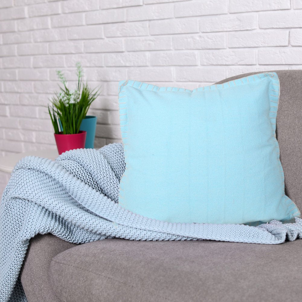 20" X 20" Light Blue 100% Cotton Zippered Pillow HomeRoots