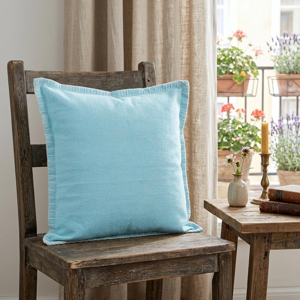 20" X 20" Bright Blue 100% Cotton Zippered Pillow HomeRoots