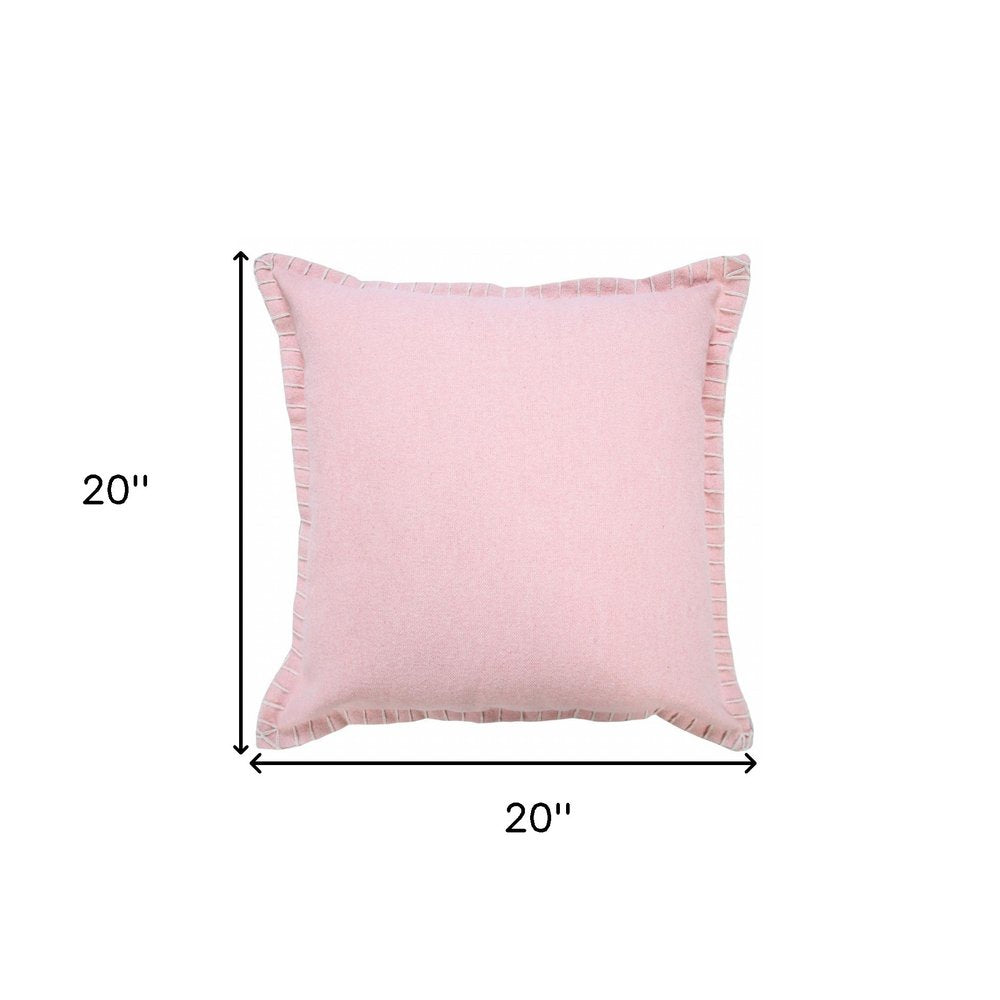 20" Light Pink Cotton Throw Pillow With Embroidered Edges — view 9