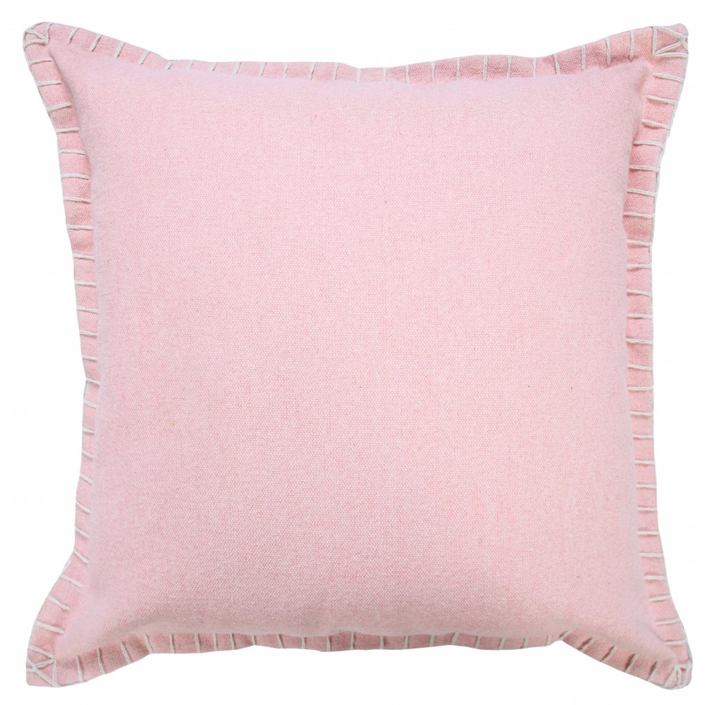 20" Light Pink Cotton Throw Pillow With Embroidered Edges — view 1