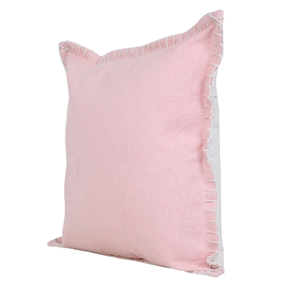 20" Light Pink Cotton Throw Pillow With Embroidered Edges — view 5