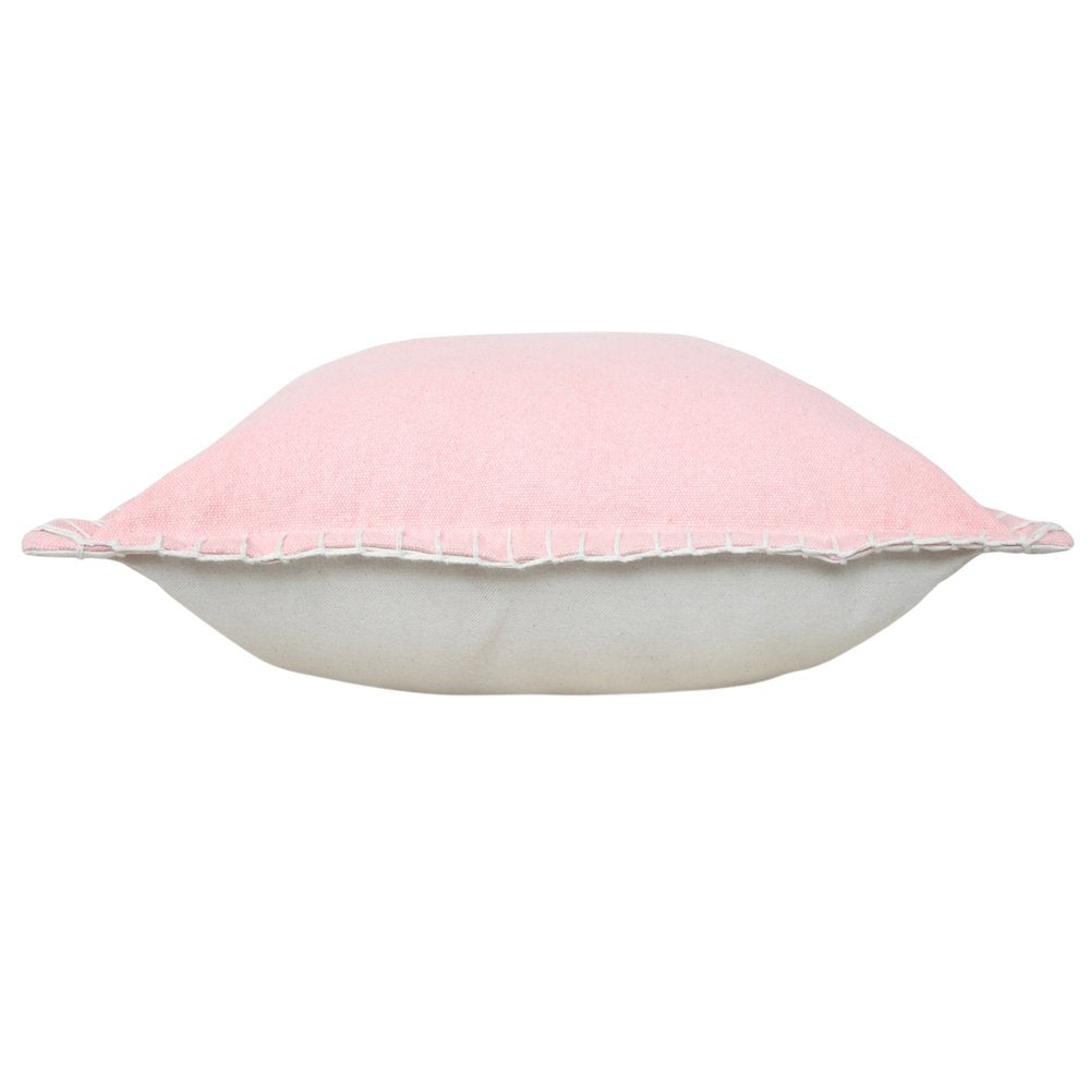 20" Light Pink Cotton Throw Pillow With Embroidered Edges — view 6