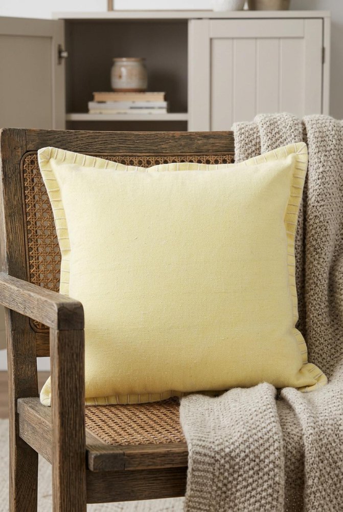 20" Light Yellow Cotton Throw Pillow — view 10
