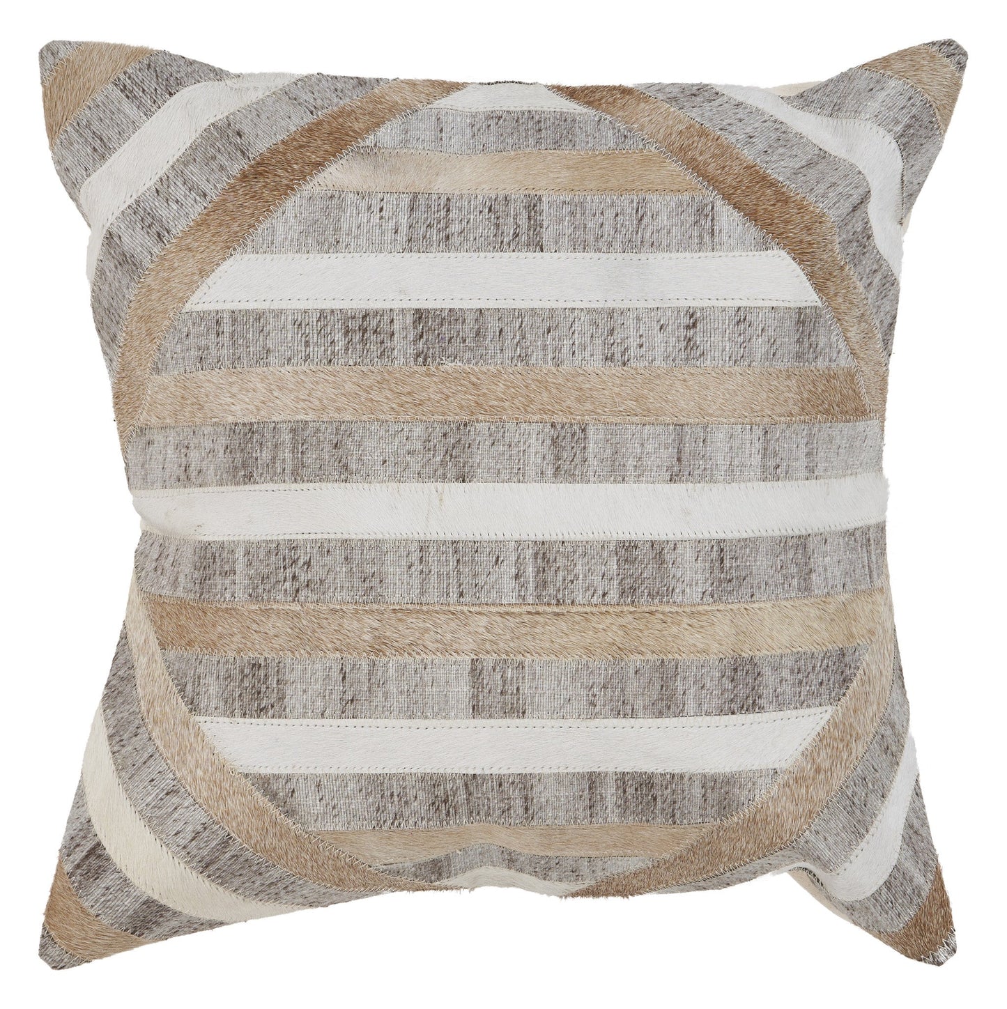 20" Beige and Brown Striped Cowhide Throw Pillow FurniFindUSA