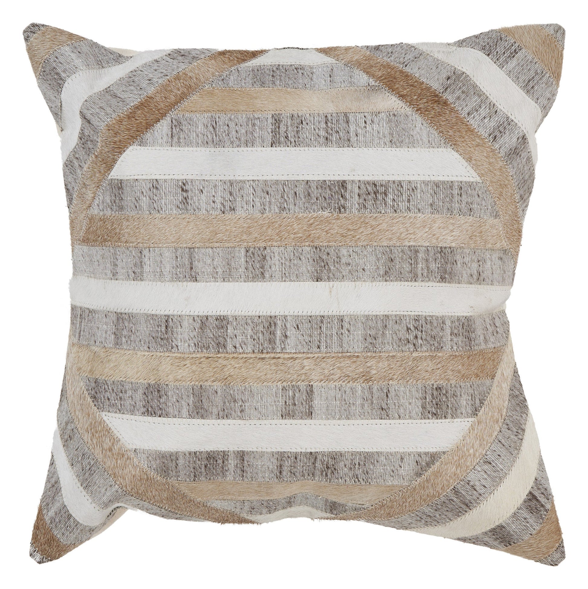 20" Beige and Brown Striped Cowhide Throw Pillow FurniFindUSA