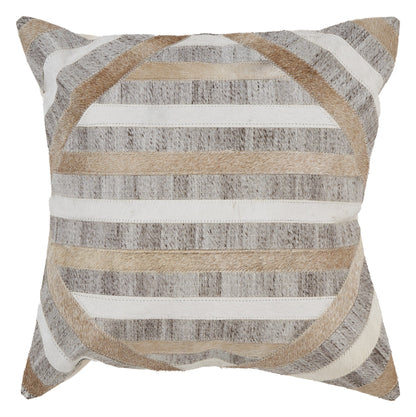 20" Beige and Brown Striped Cowhide Throw Pillow FurniFindUSA